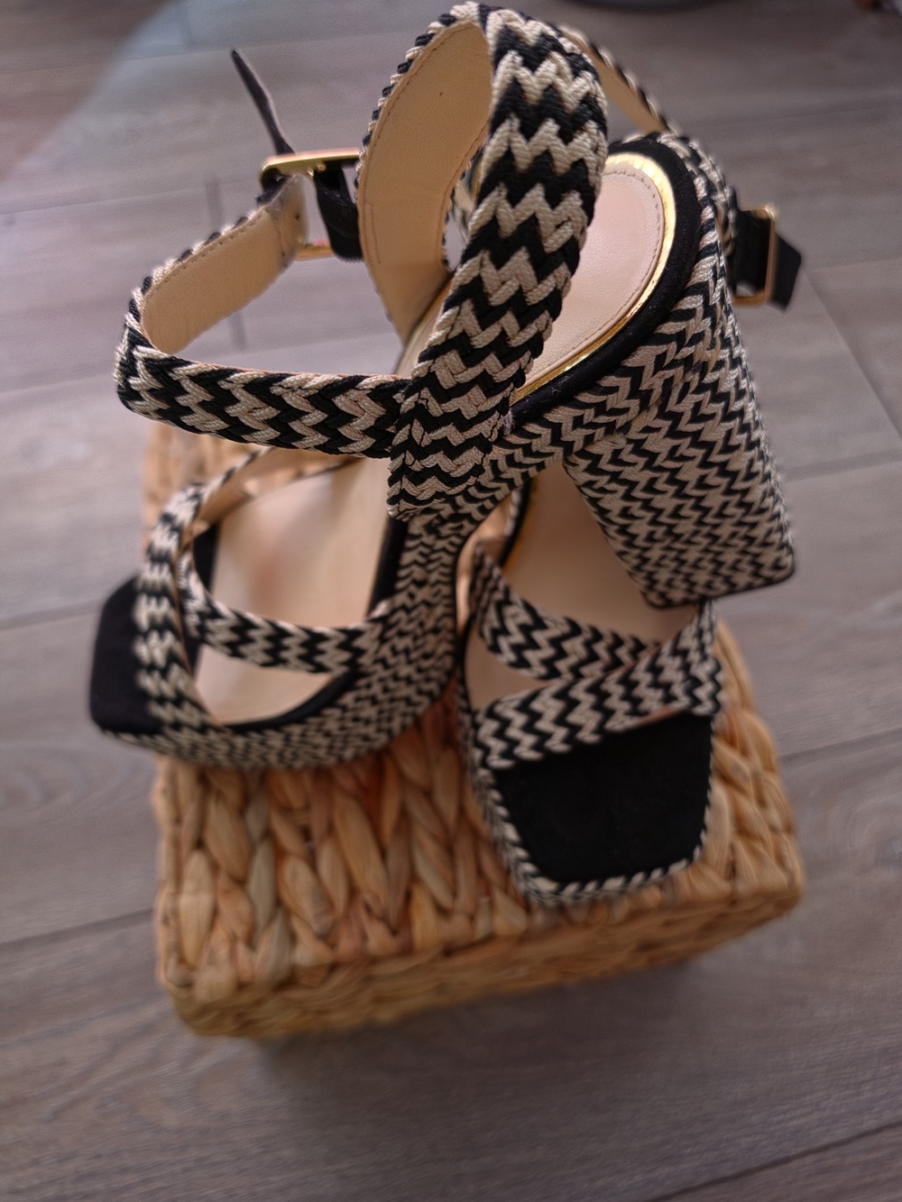 Jessica Simpson Black & White Woven Platform Block Heels